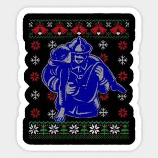 Xmas Firefighter Ugly Sweater Style Funny Xmas Gift Sticker